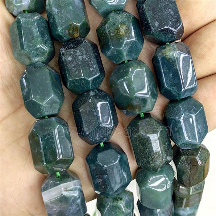 Natural Green Moss Agate Column Beads Faceted