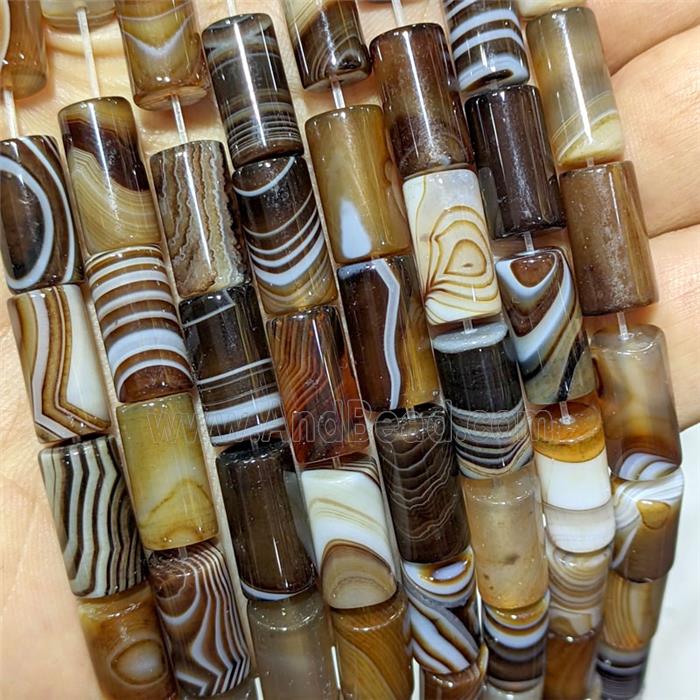 Coffee Stripe Agate Tube Beads Banded Dye