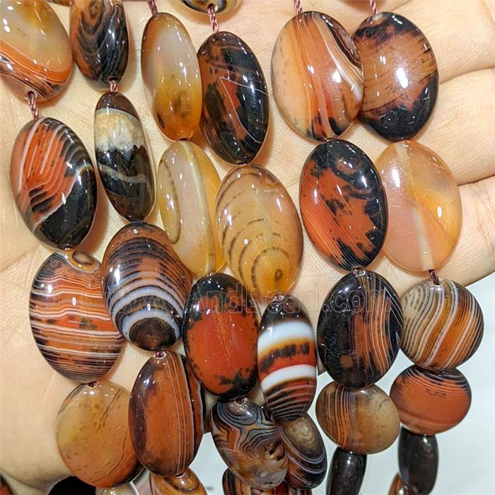 Black Red Stripe Agate Oval Beads Banded Dye