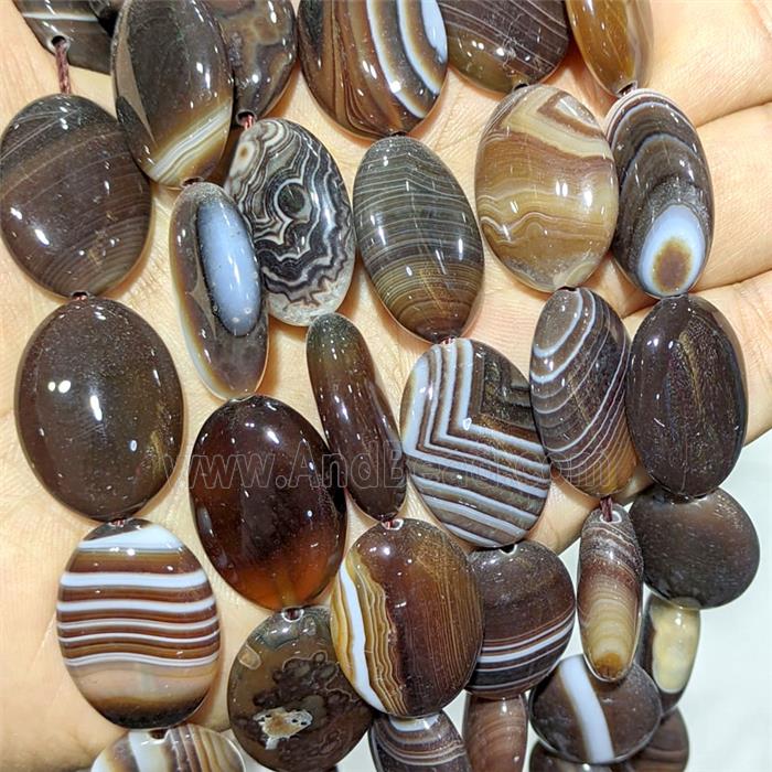 Chocolate Stripe Agate Oval Beads Banded Dye