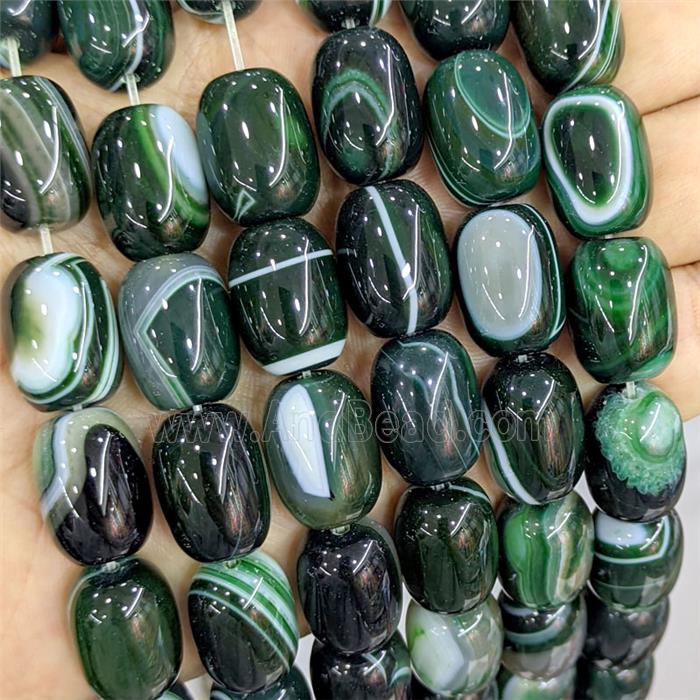 Deepgreen Stripe Agate Barrel Beads Banded Dye
