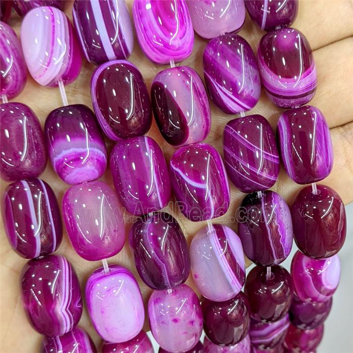 Hotpink Stripe Agate Barrel Beads Banded Dye