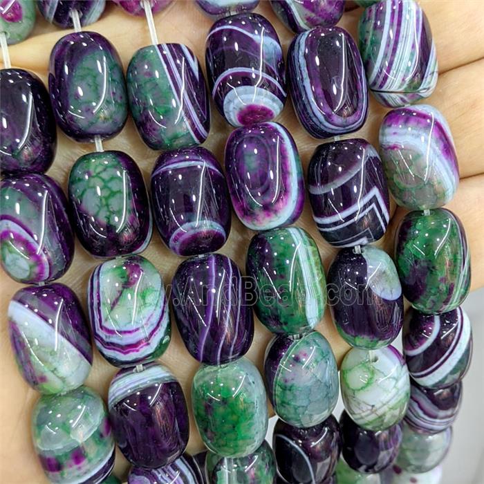 Green Purple Stripe Agate Barrel Beads Banded Dye