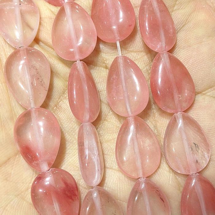Pink Synthetic Quartz Teardrop Beads Flat