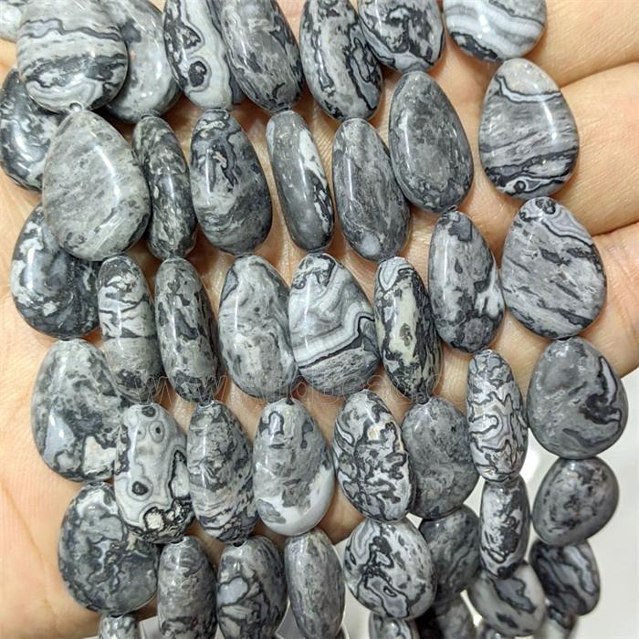 Map Jasper Teardrop Beads Flat