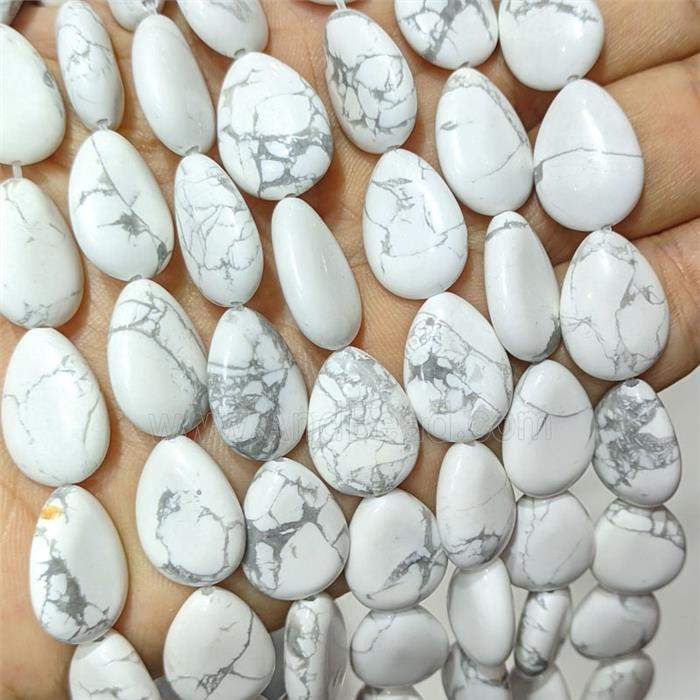 White Howlite Turquoise Teardrop Beads Flat