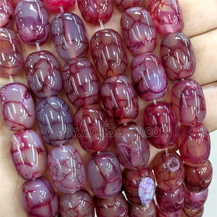 Natural Veins Agate Barrel Beads Red Dye