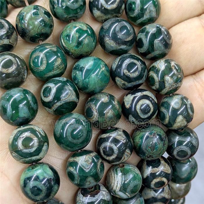 Green Tibetan Agate Beads Eye Smooth Round