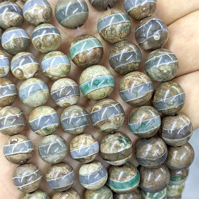 Tibetan Agate Beads Green Line Smooth Round