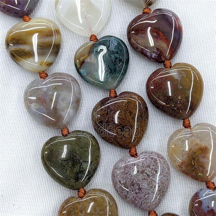 Natural Ocean Agate Heart Beads Multicolor