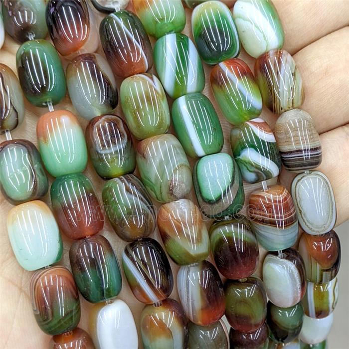 Natural Stripe Agate Barrel Beads Banded Green Red Dye