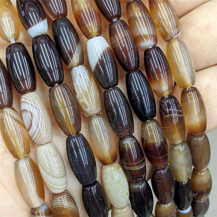 Natural Coffee Stripe Agate Barrel Beads