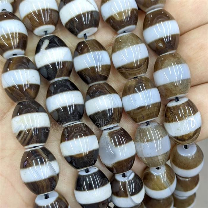 Tibetan Agate Barrel Beads Coffee White Dye