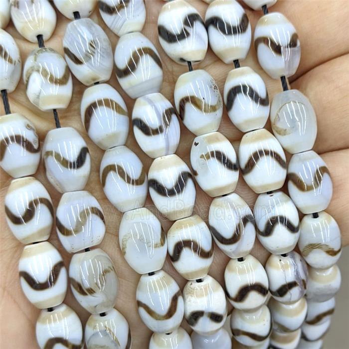 Tibetan Agate Barrel Beads Coffee White Dye