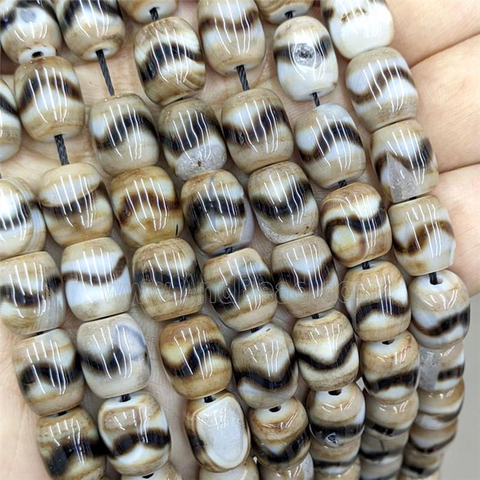 Tibetan Agate Barrel Beads Coffee White Dye