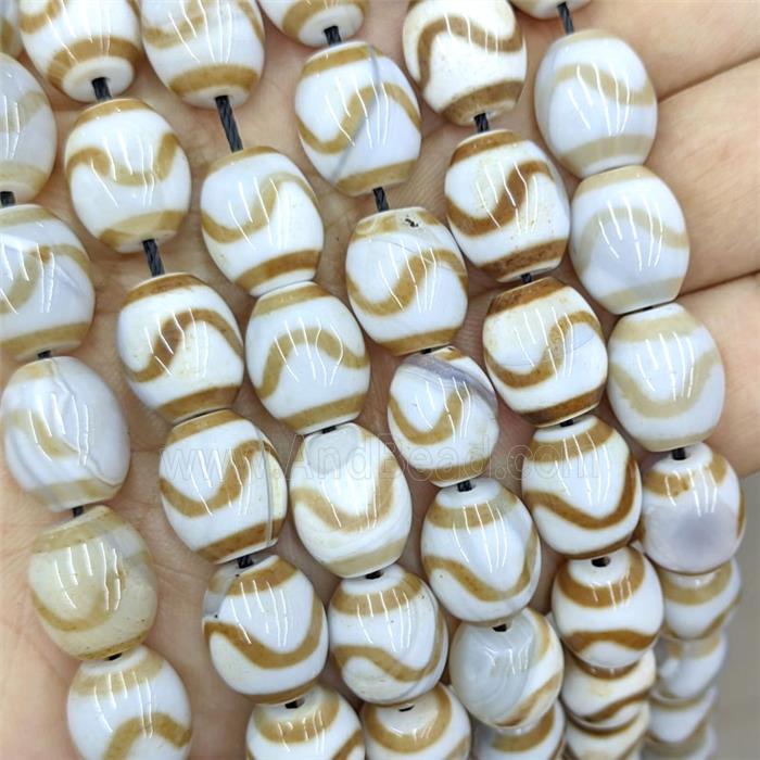 Tibetan Agate Barrel Beads Coffee White Dye
