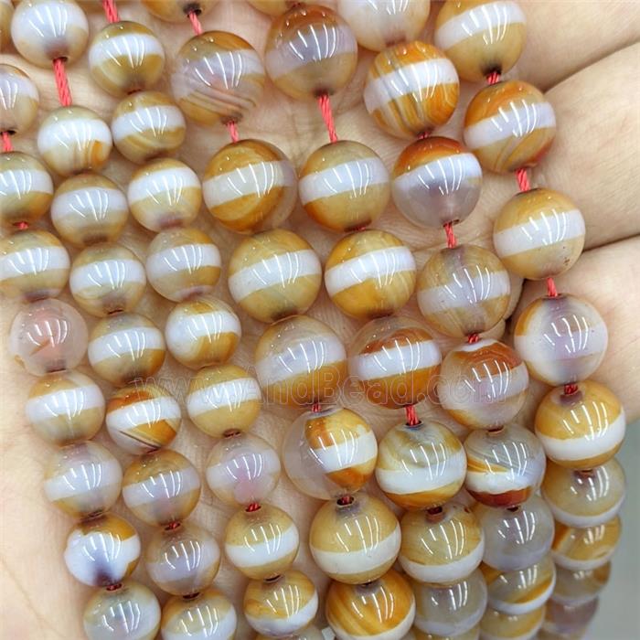 Tibetan Agate Round Beads Orange Dye