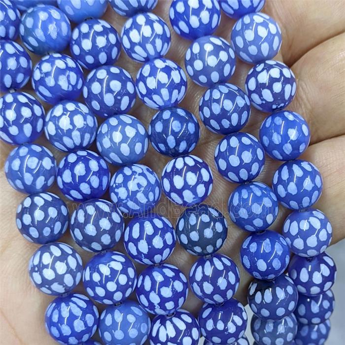 Tibetan Agate Beads Smooth Round Blue Dye