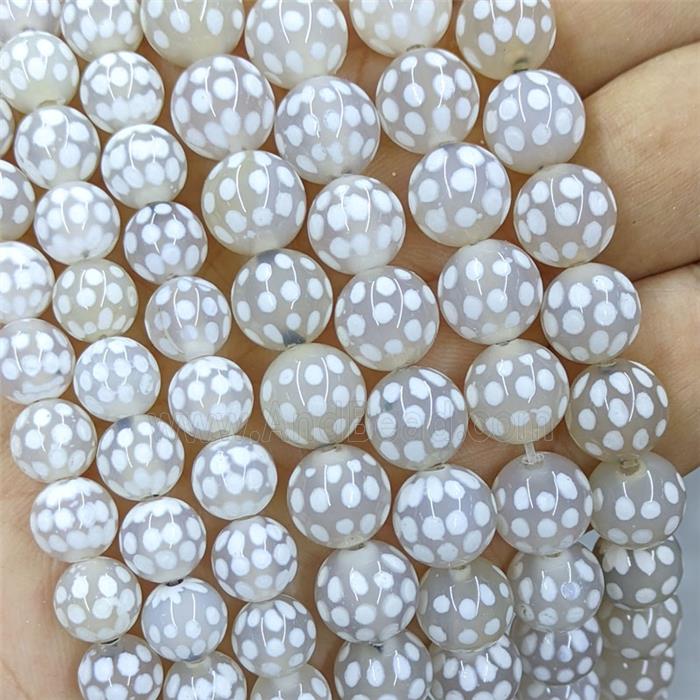 Tibetan Agate Beads Smooth Round White Dye