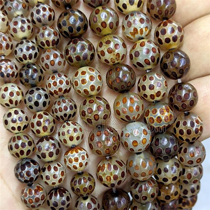 Tibetan Agate Beads Smooth Round Coffee Dye