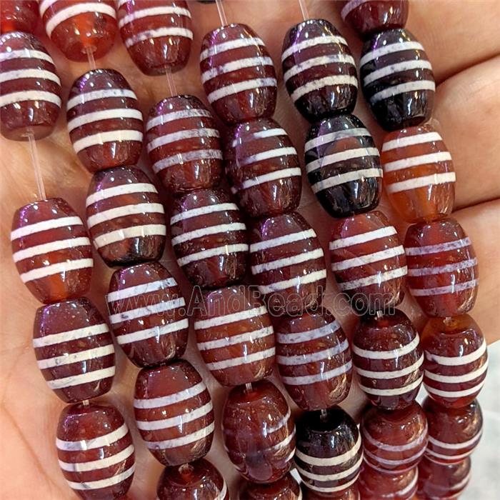 Tibetan Agate Barrel Beads Red Dye Line