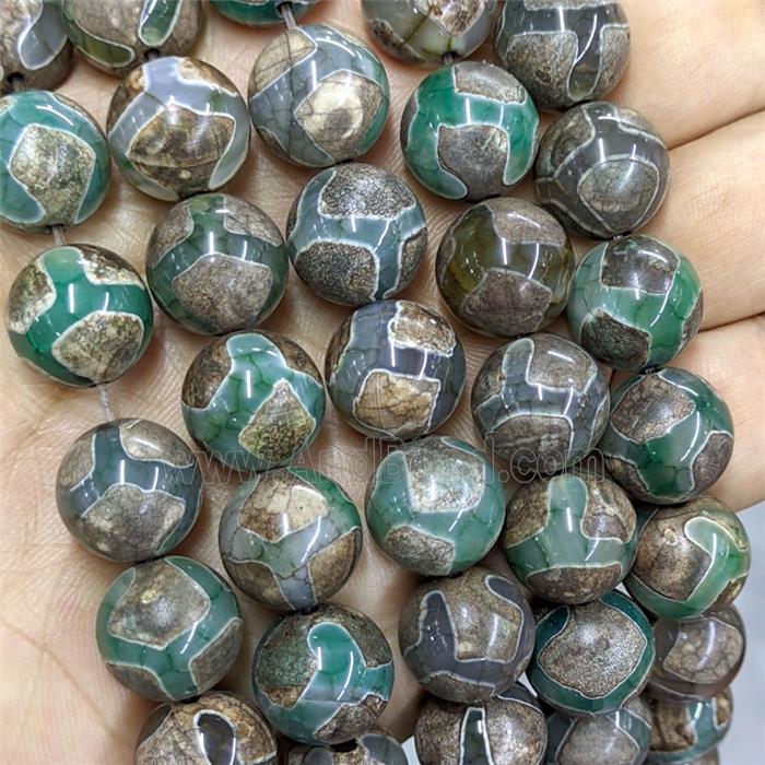 Tibetan Agate Round Beads Green Smooth Tortoise