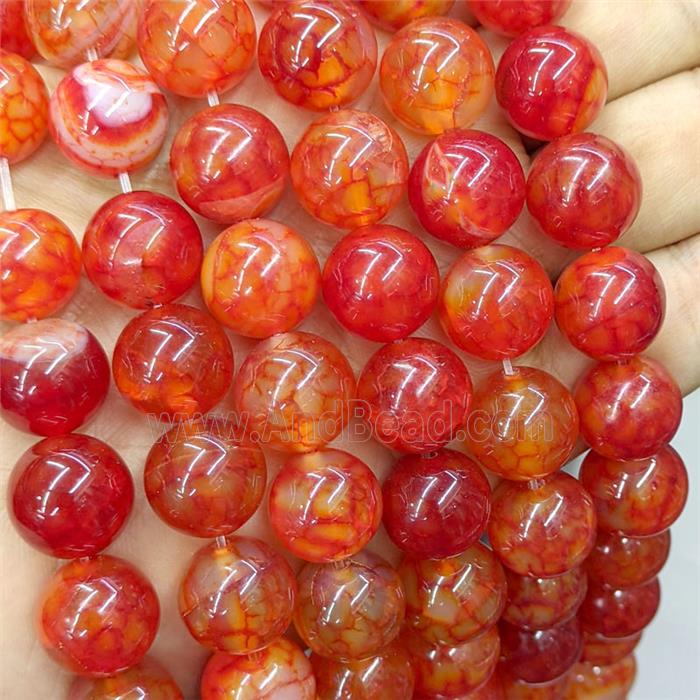 Red Veins Agate Beads Smooth Round Dye