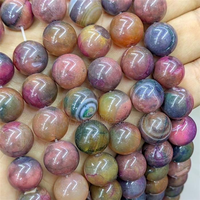 Agate Beads Smooth Round Dye Multicolor