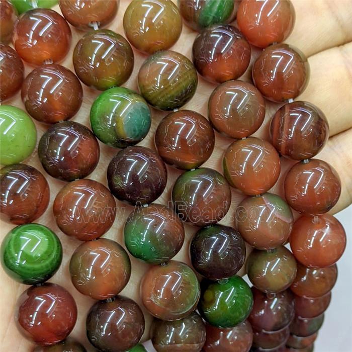 Red Green Agate Beads Smooth Round Dye
