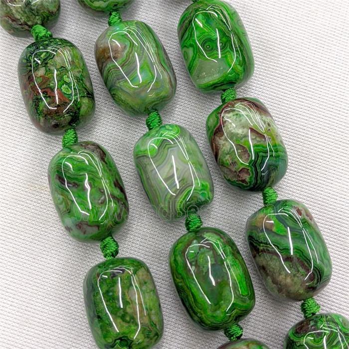 Natural Mexican Crazy Lace Agate Barrel Beads Green Dye
