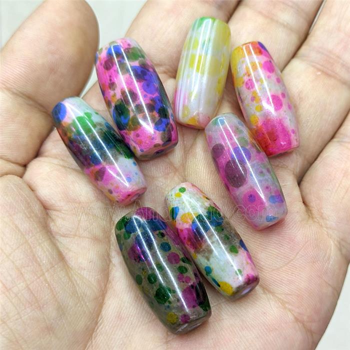 Natural Agate Barrel Beads Multicolor Dye
