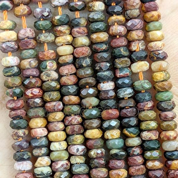 Natural Picasso Jasper Beads Multicolor Faceted Rondelle