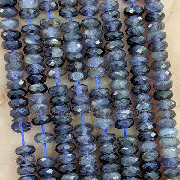 Natural Iolite Beads Inkblue Faceted Rondelle