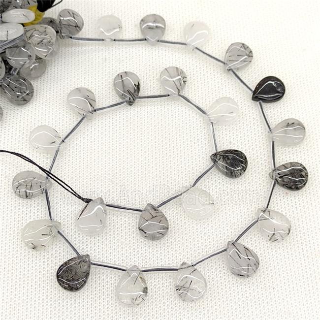 Natural Black Rutilated Quartz Beads Teardrop Topdrilled