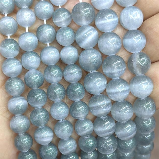 Natural Selenite Beads Gray Dye Smooth Round
