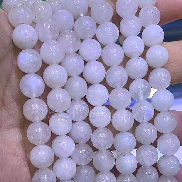 Natural White Moonstone Beads Blue Flash Smooth Round