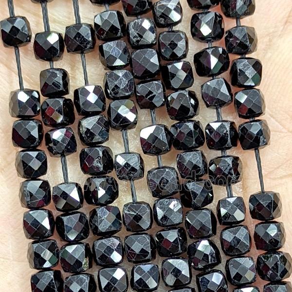 Natural Black Tourmaline Beads Faceted Cube