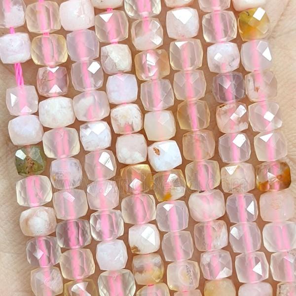 Natural Sakura Agate Beads Pink Cherry Faceted Cube