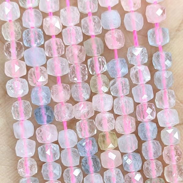 Natural Morganite Beads Multicolor Faceted Cube A-Grade