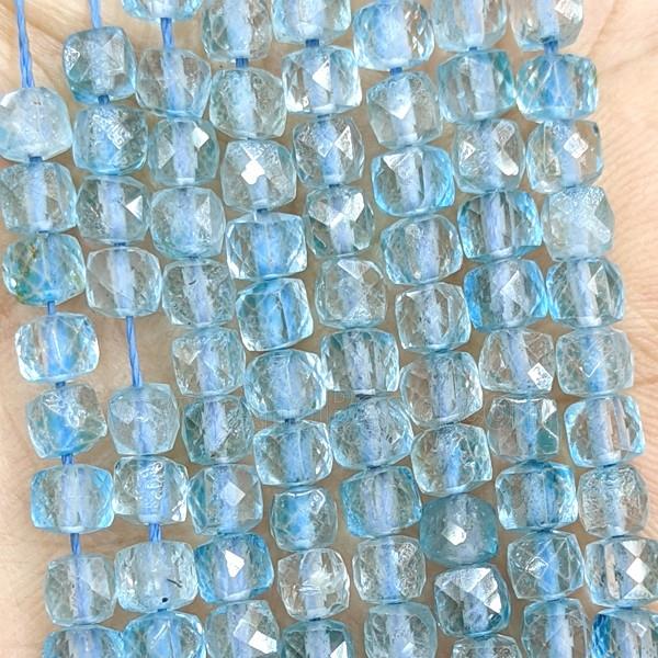 Natural Blue Topaz Beads Faceted Cube