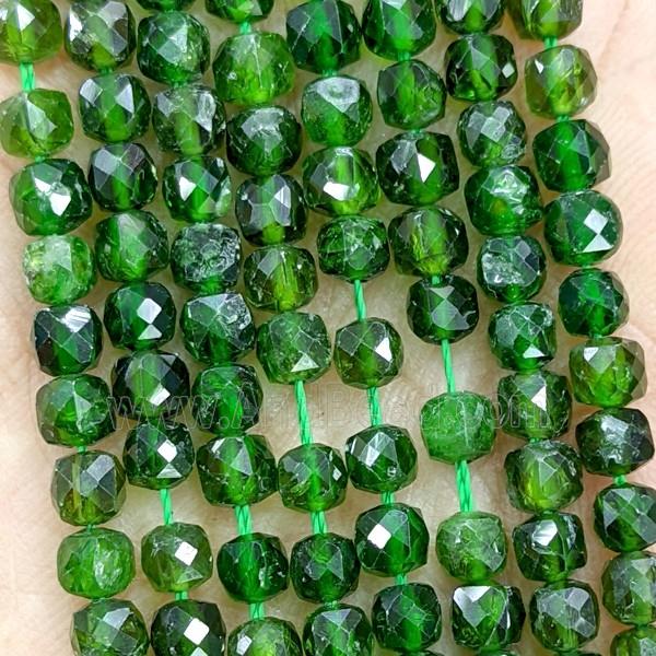 Natural Green Diopside Beads Faceted Cube