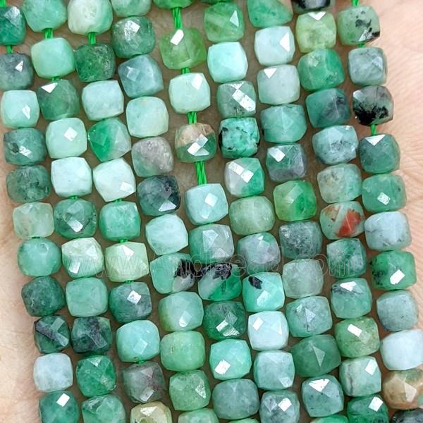 Natural Green Emerald Beads Faceted Cube