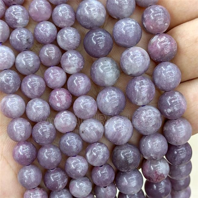 Natural Chinese Lepidolite Beads Purple Smooth Round