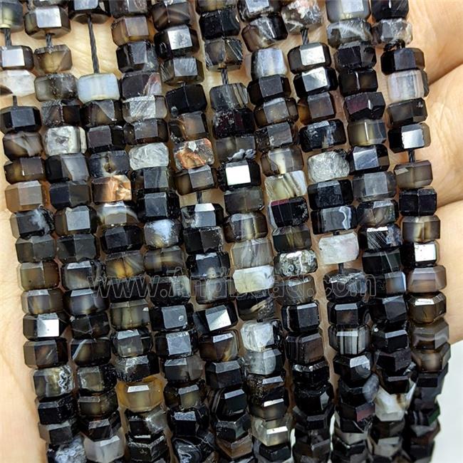 Natural Black Agate Hexagon Beads