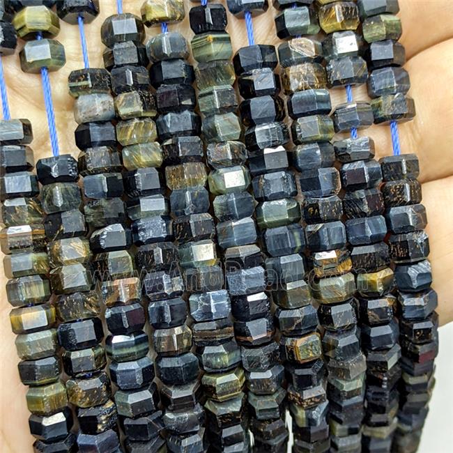 Natural Tiger Eye Stone Hexagon Beads Yellow Blue Dye