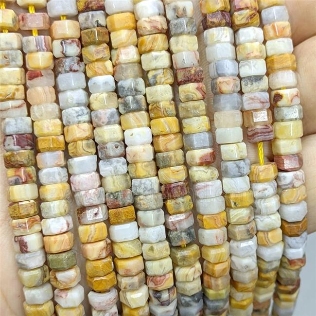 Natural Yellow Crazy Lace Agate Hexagon Beads