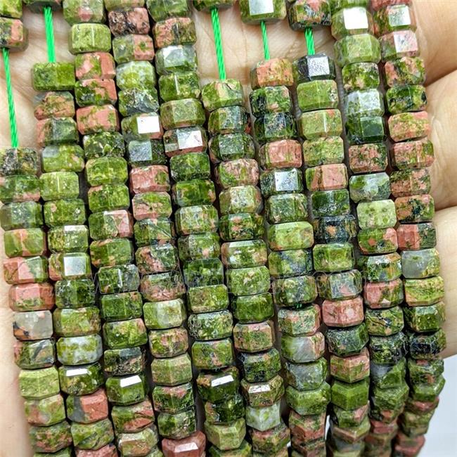 Natural Unakite Hexagon Beads Green