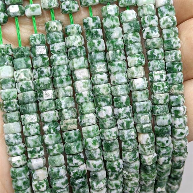 Natural Green Dalmatian Jasper Hexagon Beads