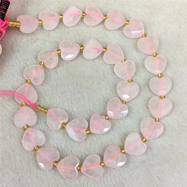 Natural Pink Rose Quartz Heart Beads Faceted