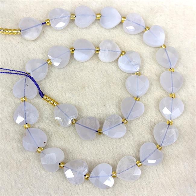 Natural Blue Chalcedony Heart Beads Faceted